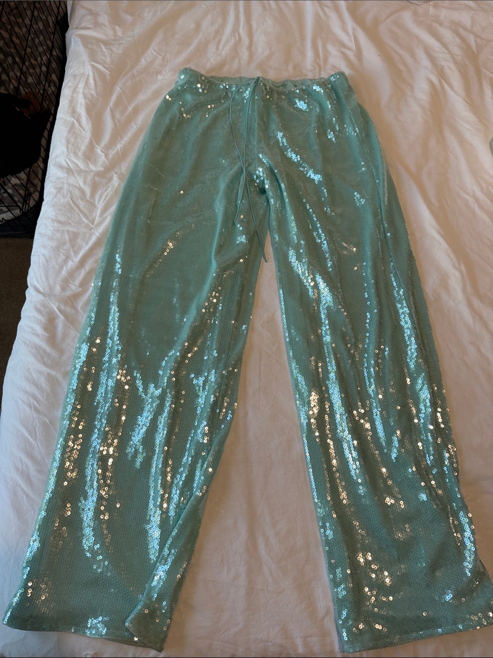 SHEIN Mint Green Sequin Wide-Leg Pants
